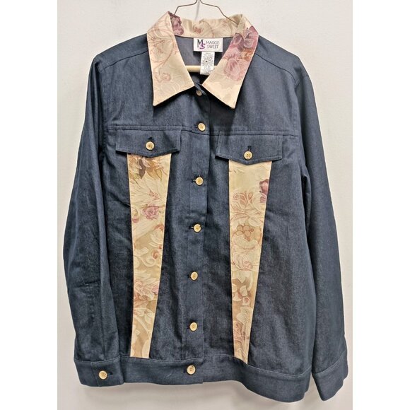 VTG Maggie Sweet Womens Denim Jacket Size Large Blue Floral Patchwork BOHO - Picture 1 of 6